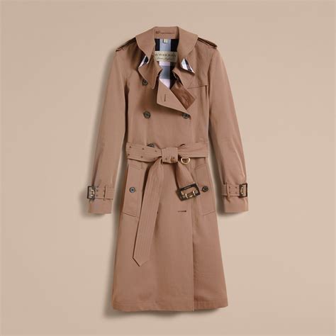 burberry women's brown tropical gabardine trench coat with ruffle detail|Burberry gabardine trench coats men's.